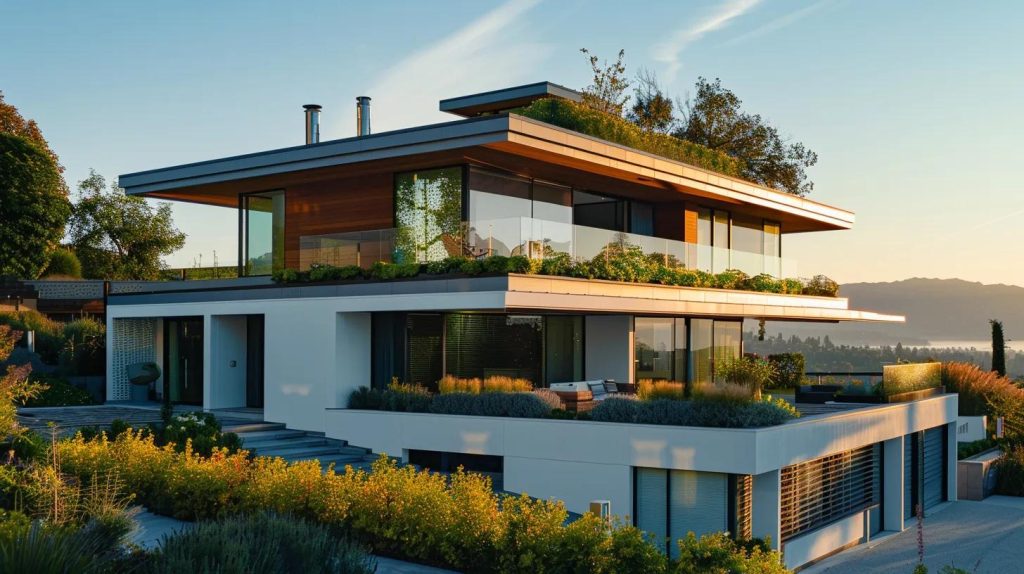 a sleek, modern home with a glossy rooftop showcasing effective gutter guards, surrounded by clean lines and contemporary architecture, emphasizes the benefits of maintenance-free living.